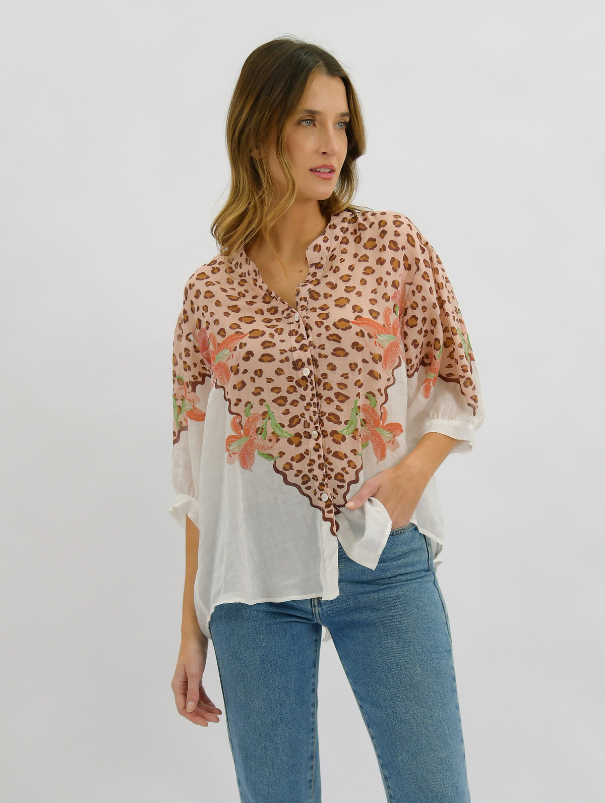 Lily Leopard Sheer Linen Blouse
