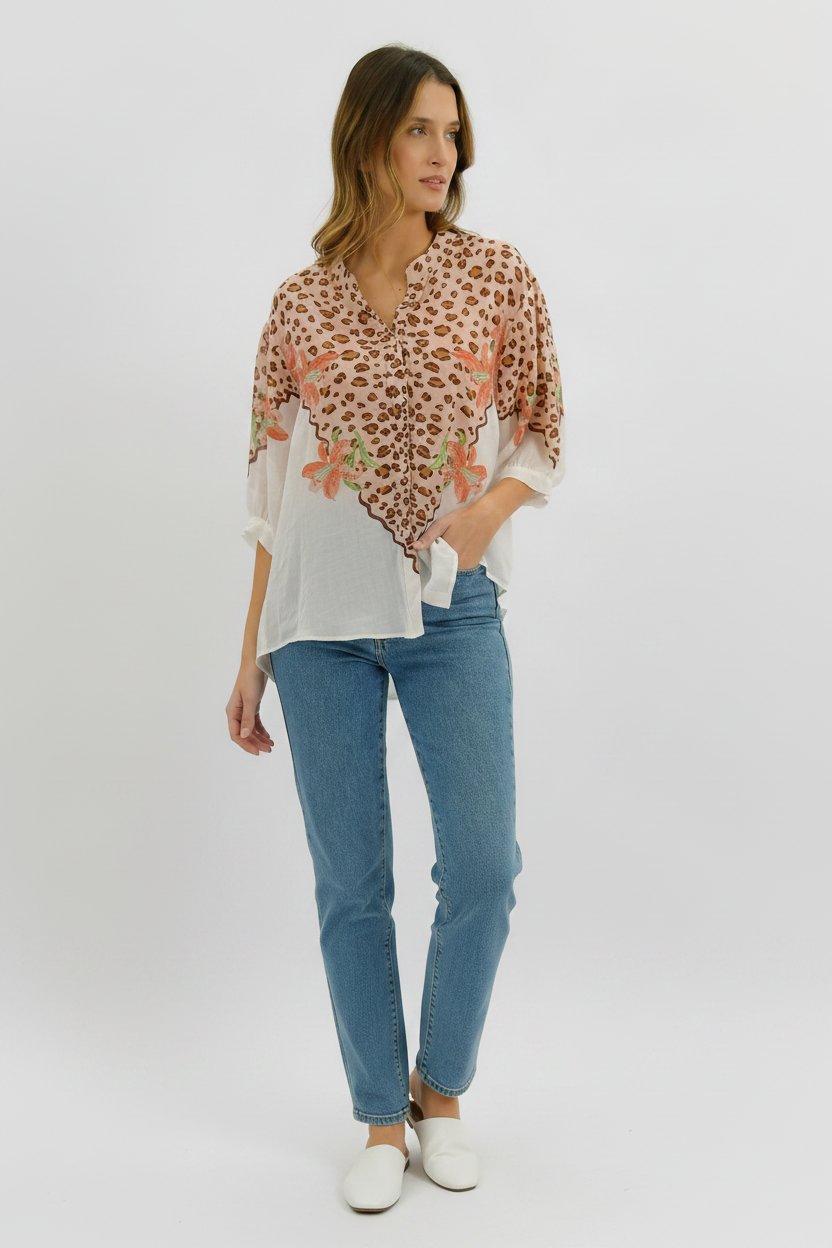 Lily Leopard Sheer Linen Blouse