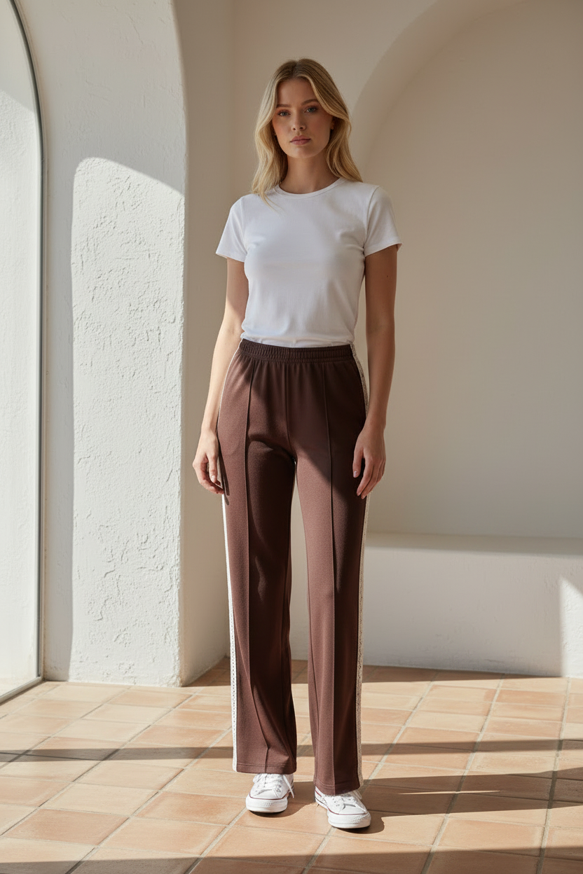 Lace Detail Chocolate Trackpant