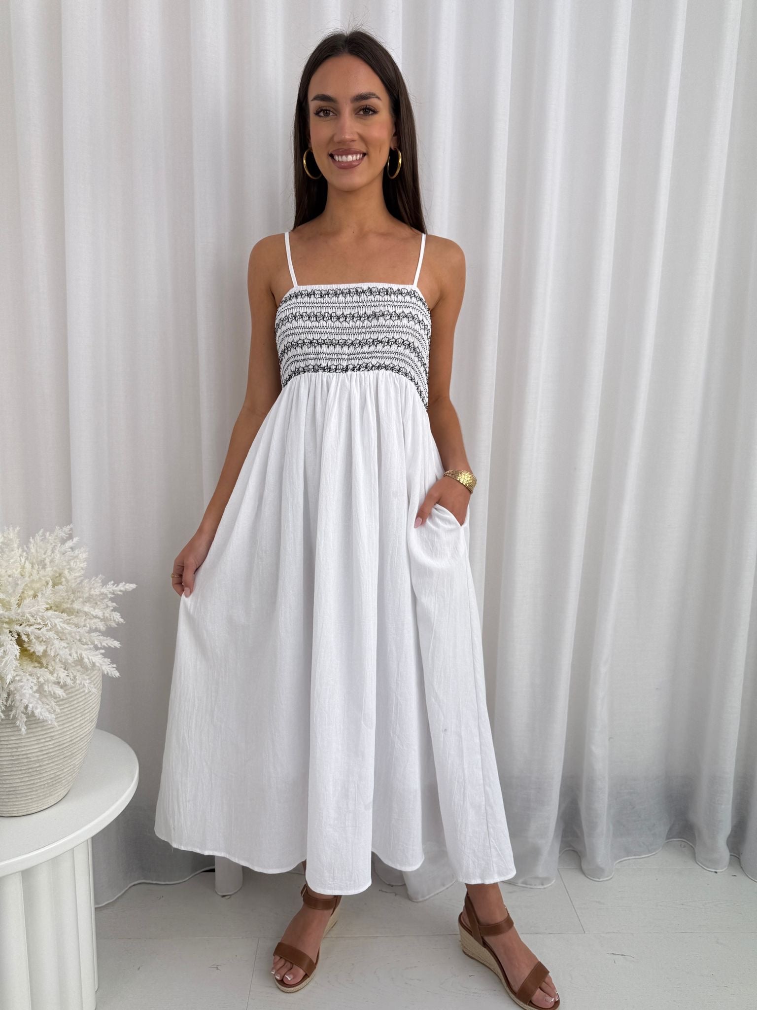 Lilah Shirred Maxi Dress White