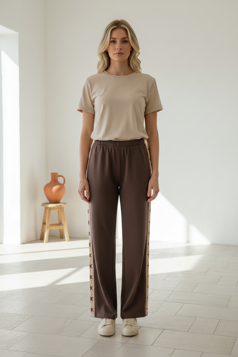 By Frankie Chocolate Pant Beige Racer Stars