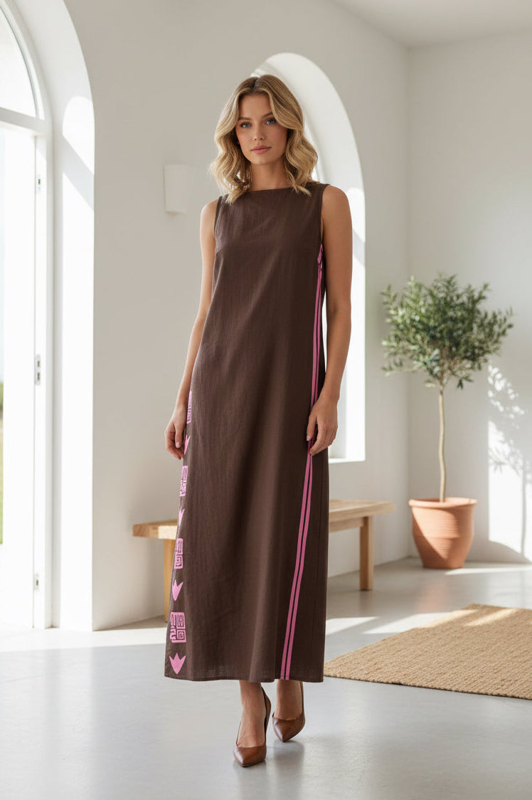Ciella Side Print Maxi Dress Chocolate