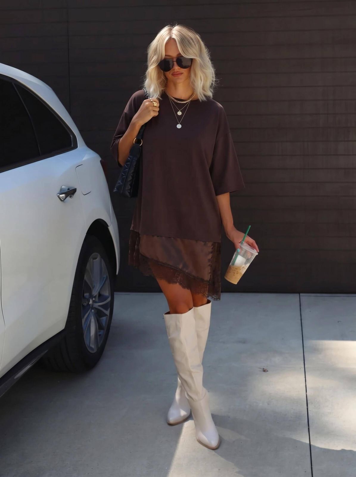 Verity Lace Trim Tee Dress Chocolate