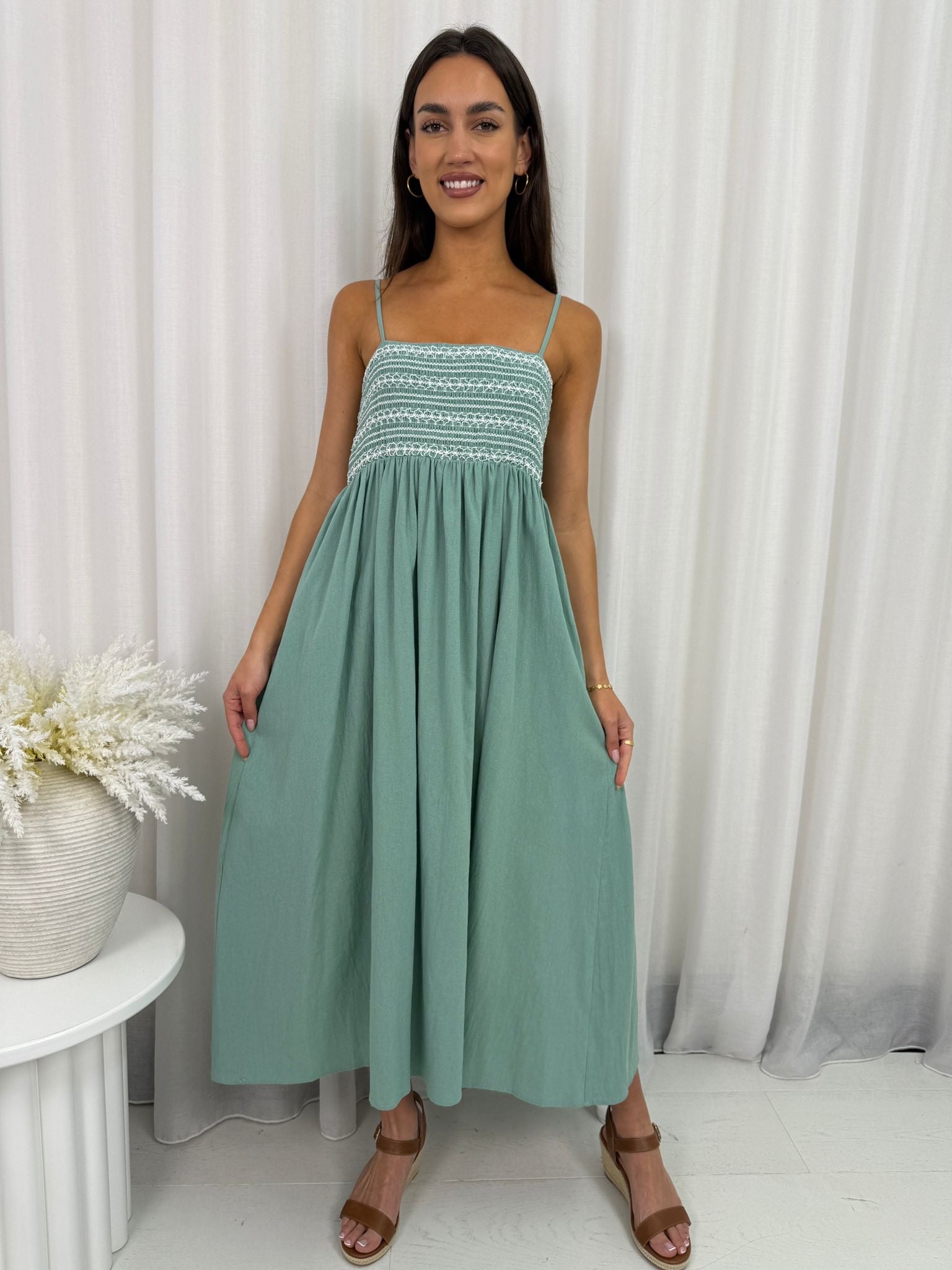Lilah Shirred Maxi Dress Green