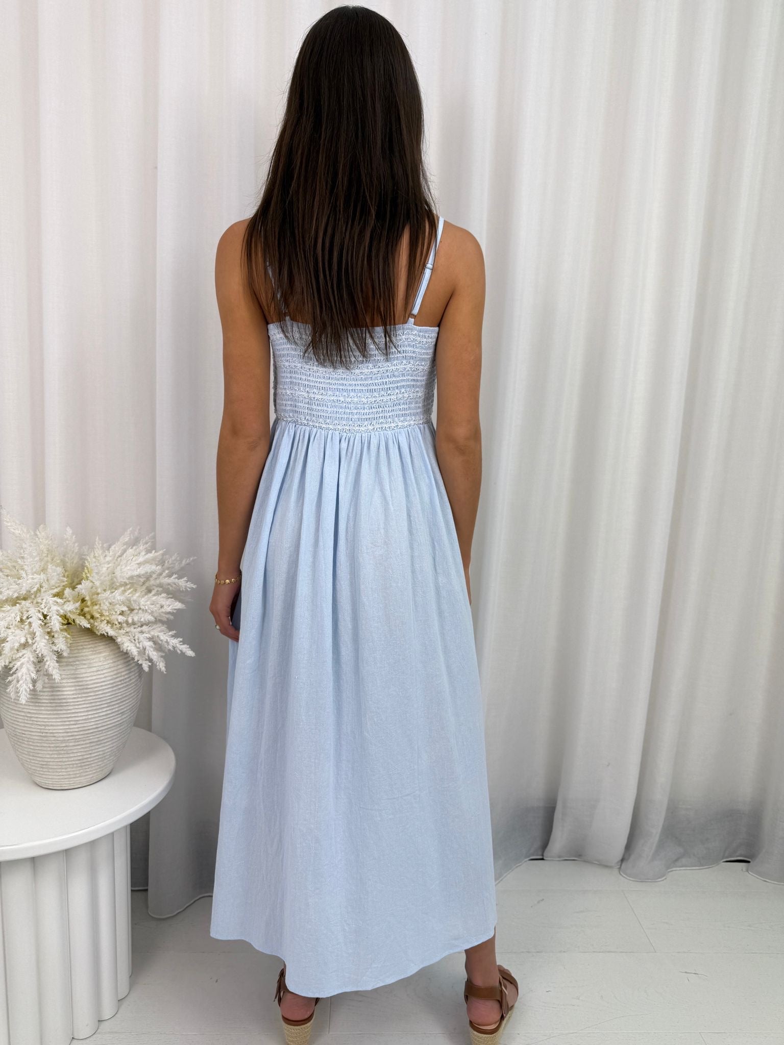 Lilah Shirred Maxi Dress Blue