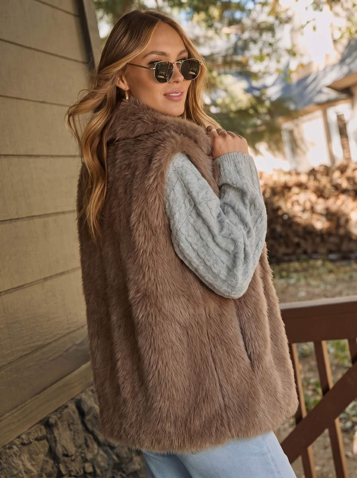 Chantell Faux Fur Vest Mocha