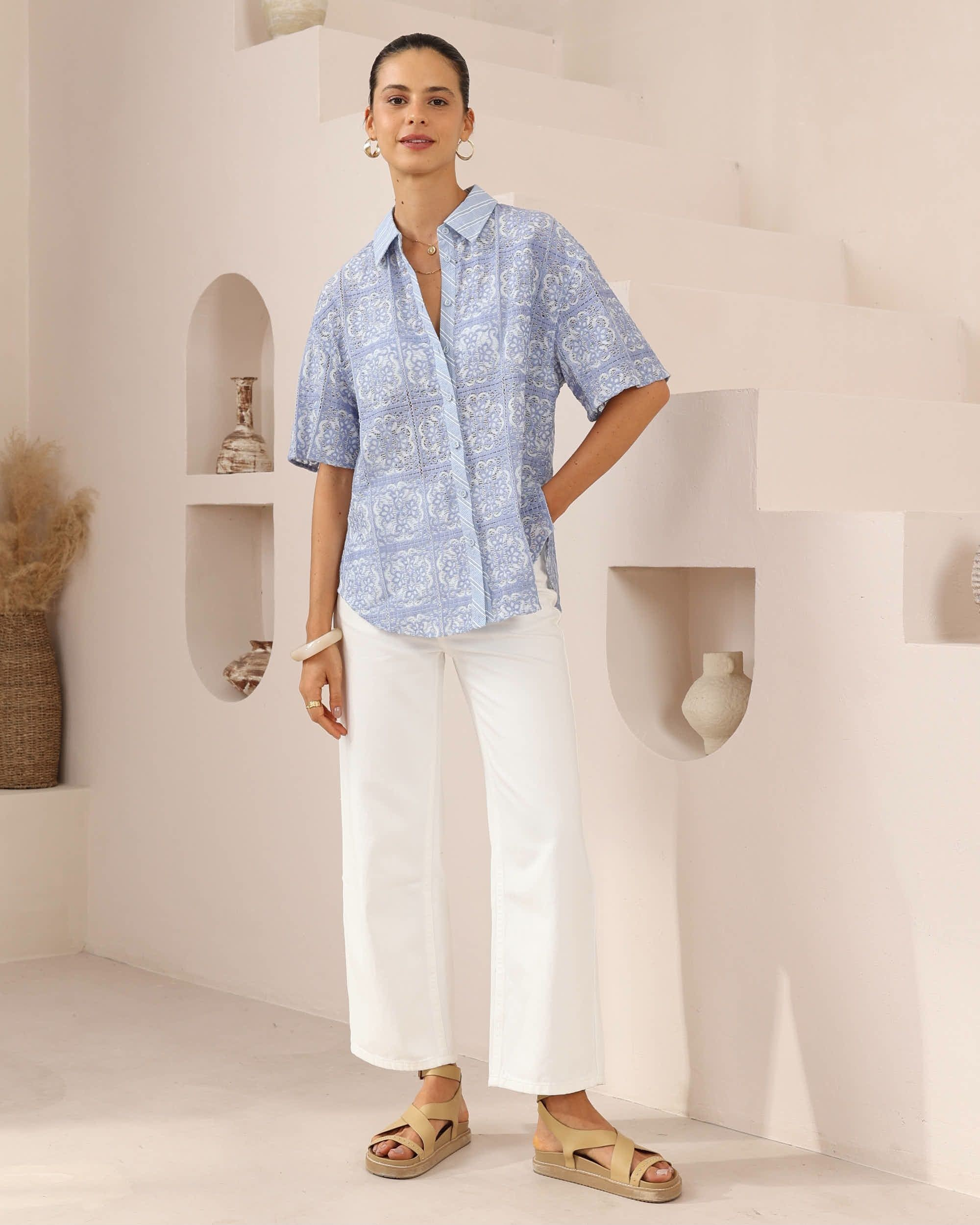 Lila Lace Shirt Blue