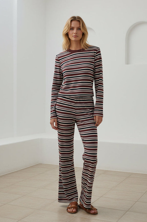 Brianna Jersey Top & Pant Set Choc/Navy
