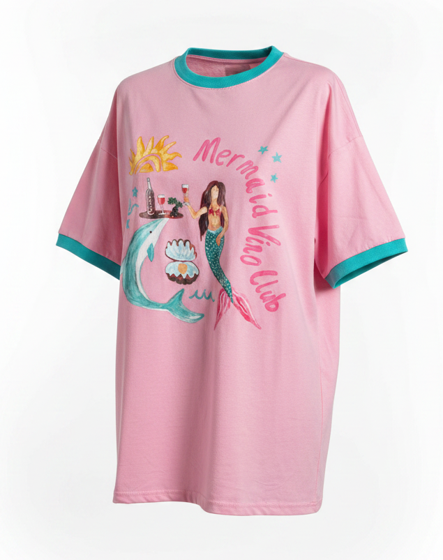 Mermaid Vino Club Tee Chocolate