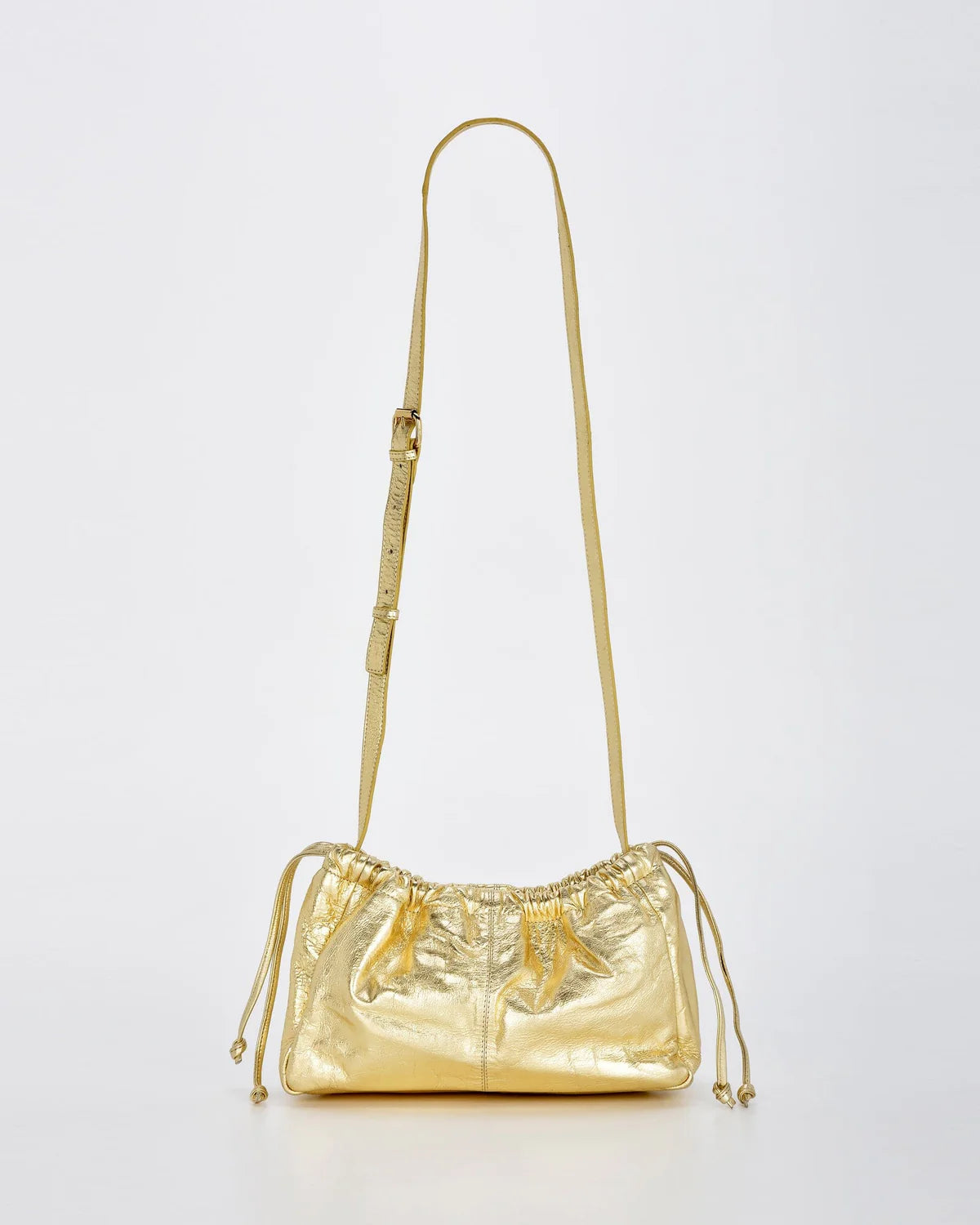 Halley Gold Metallic Leather Drawstring Bag