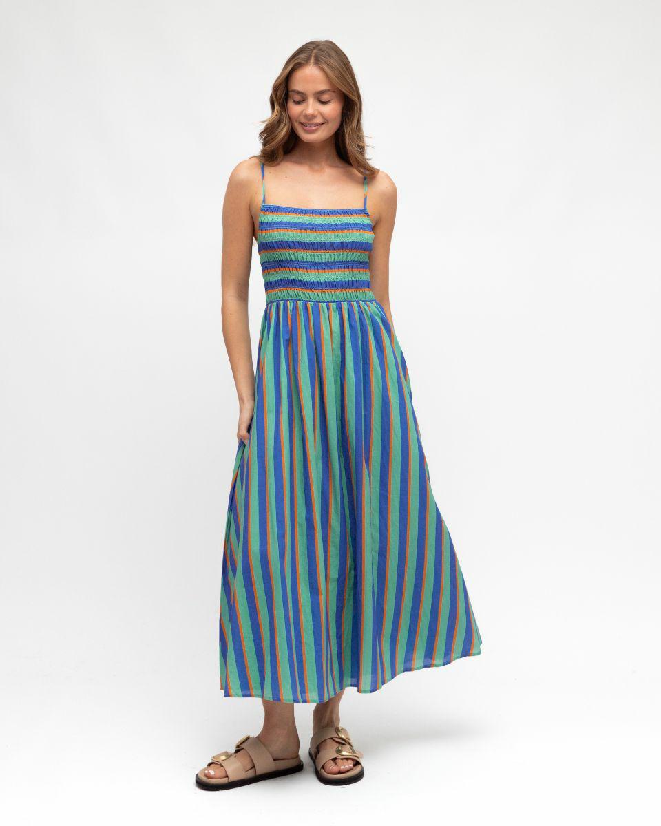 Renata Stripe Midi Dress Blue