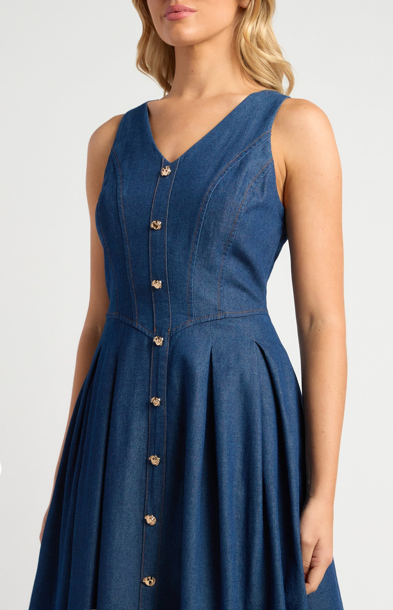 Eva Dark Chambray Maxi Dress