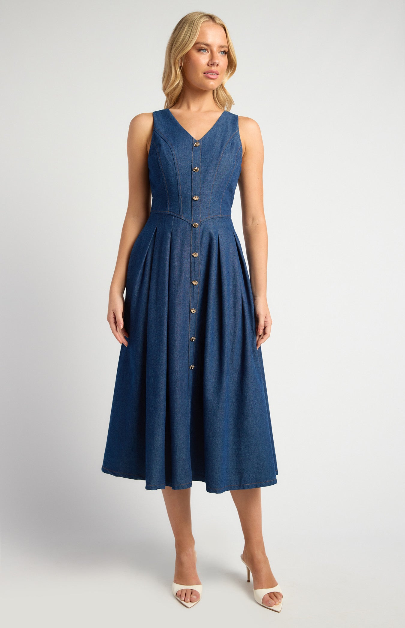 Eva Dark Chambray Maxi Dress