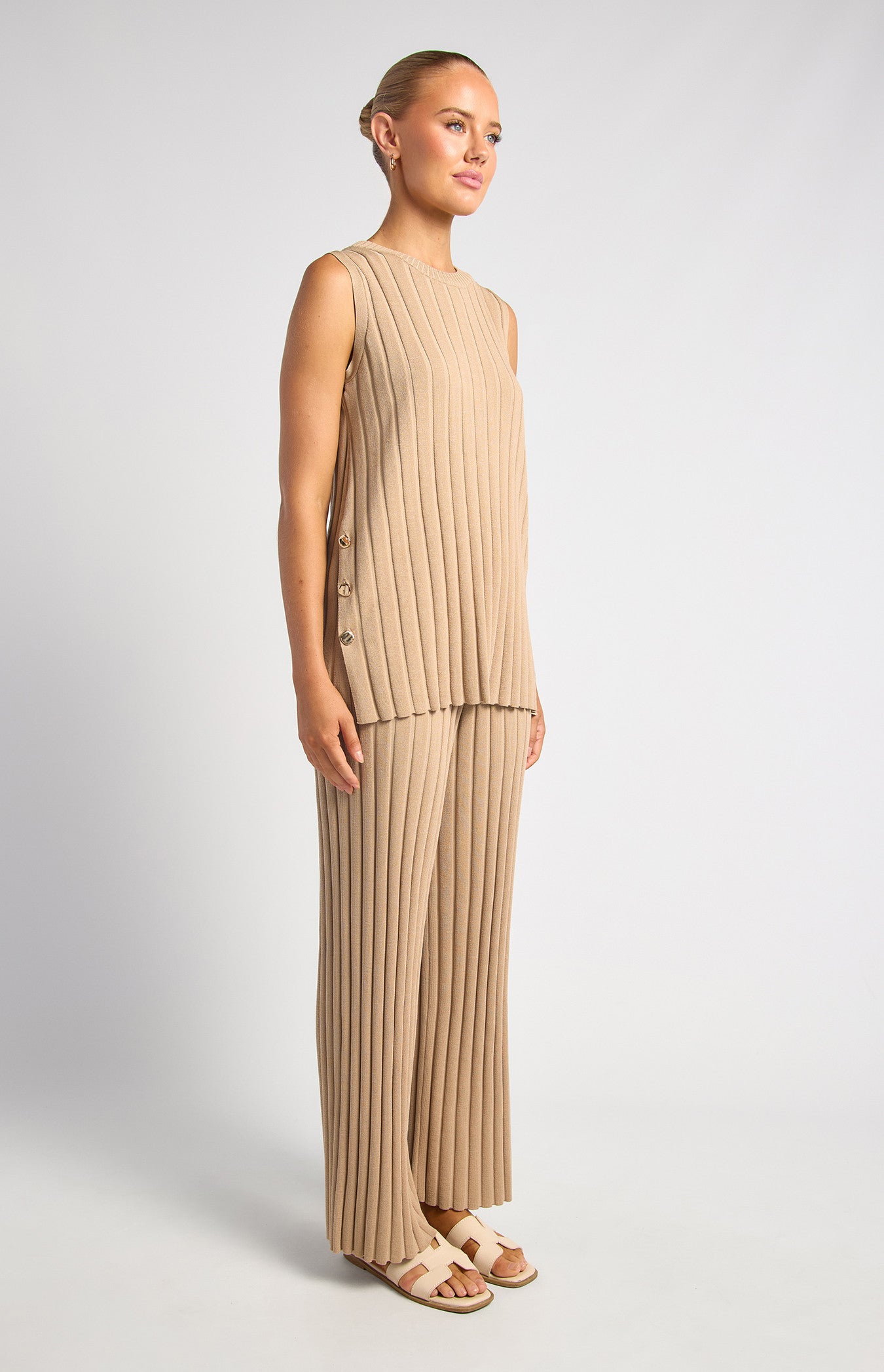 Silvie Sleeveless Top & Pant Set Beige