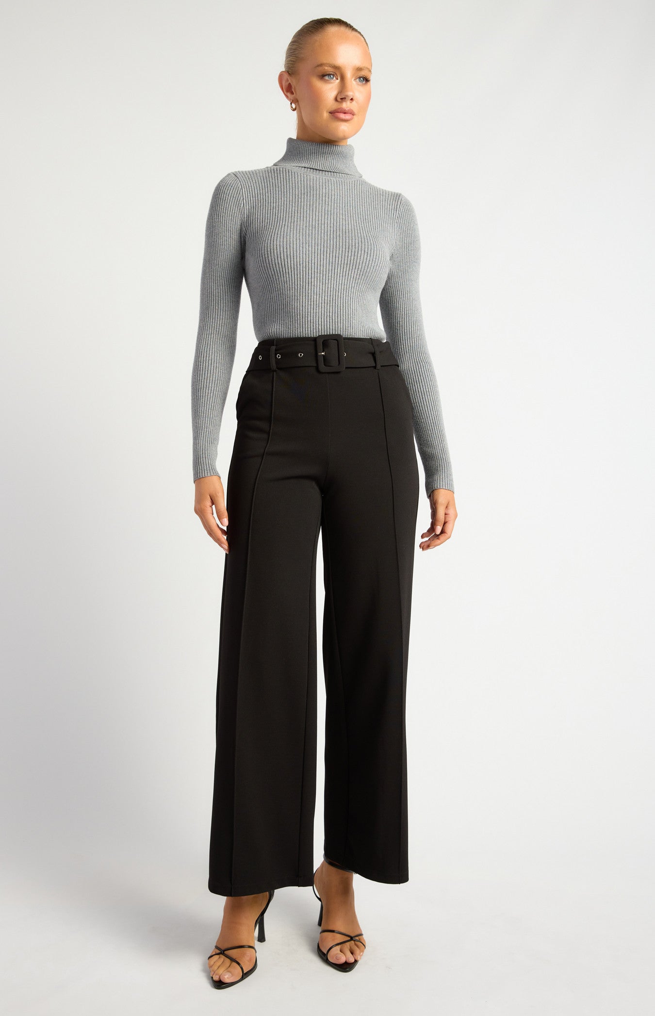 Indira Stretch Belted Pant Black