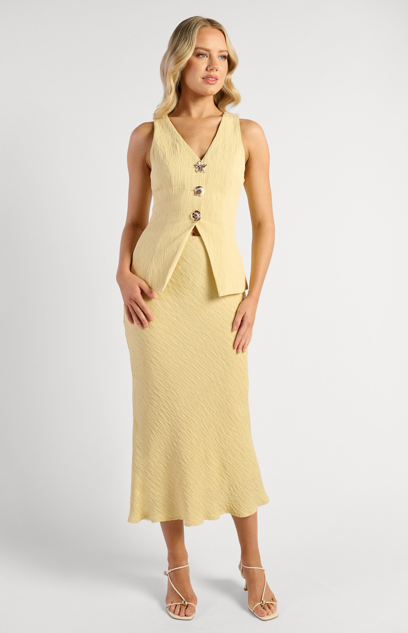 Cartia Top & Midi Skirt Set Lemon
