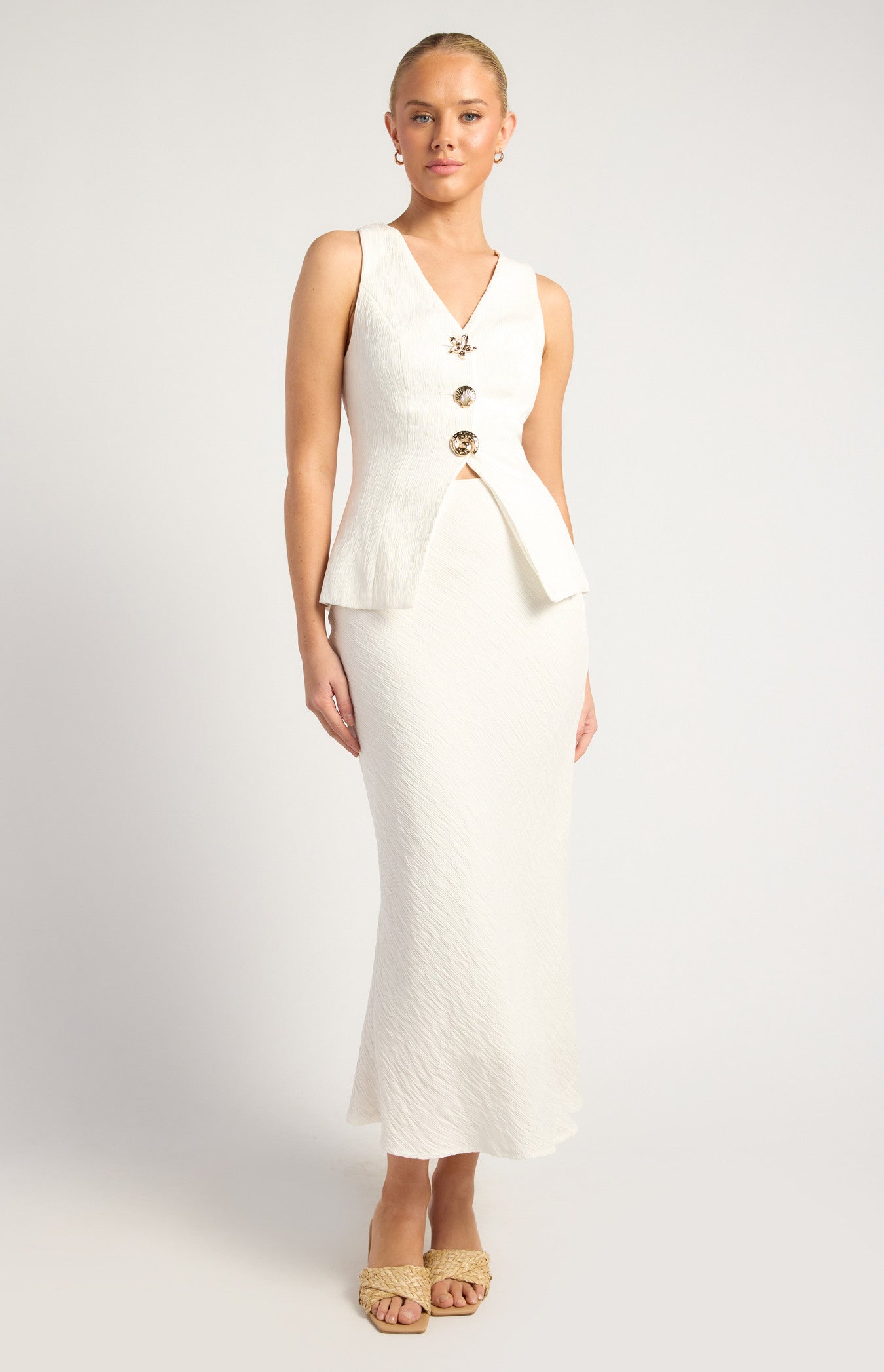 Cartia Top & Midi Skirt Set White