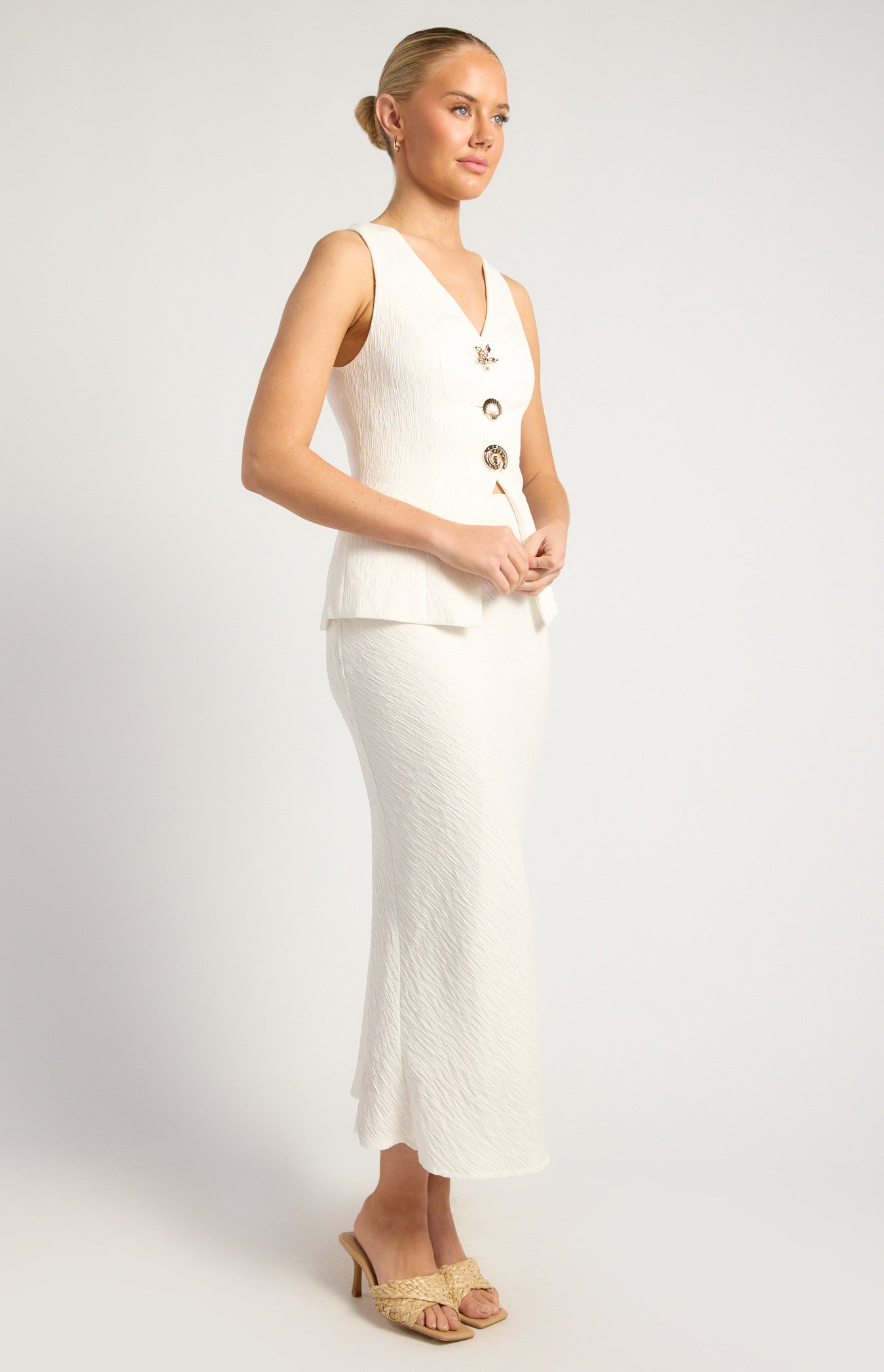 Cartia Top & Midi Skirt Set White