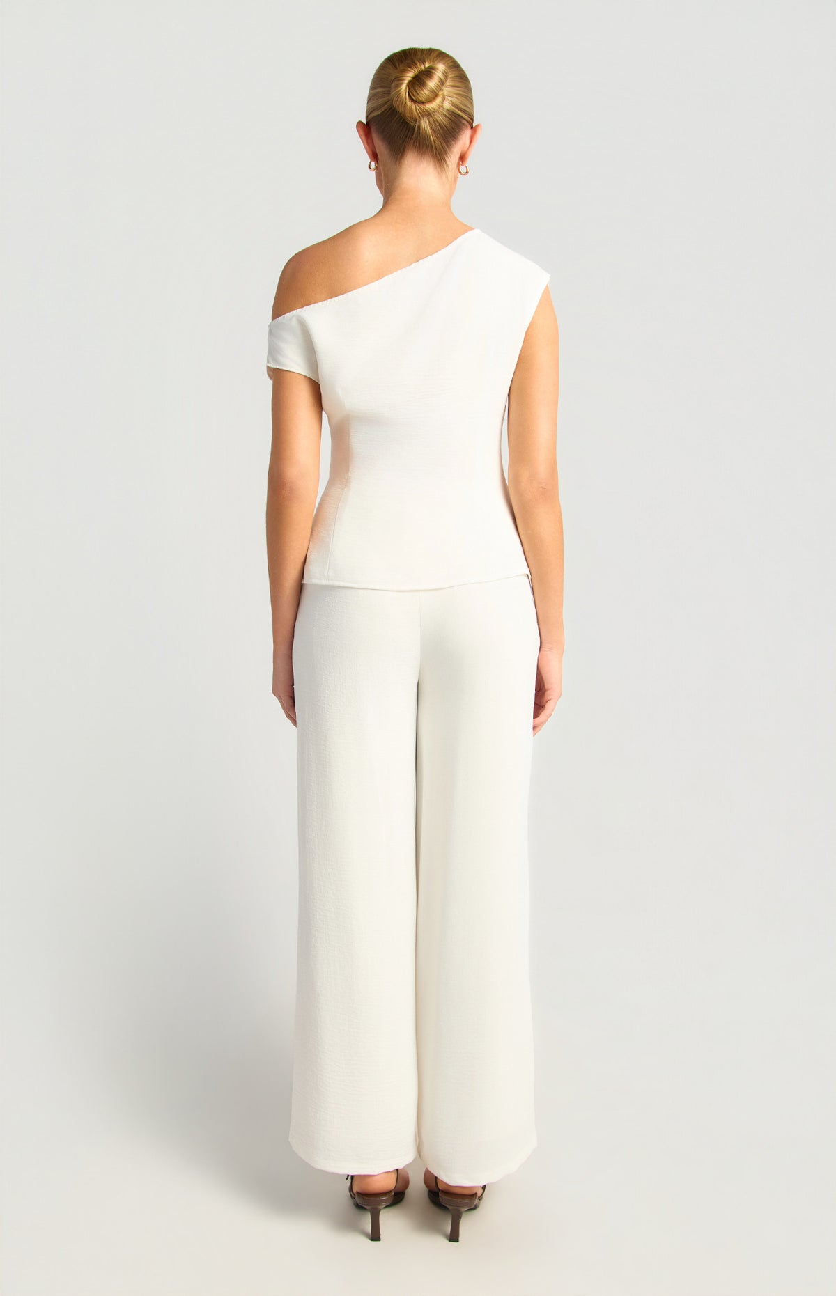 Asymmetric Gold Buckle Top & Pants Set White