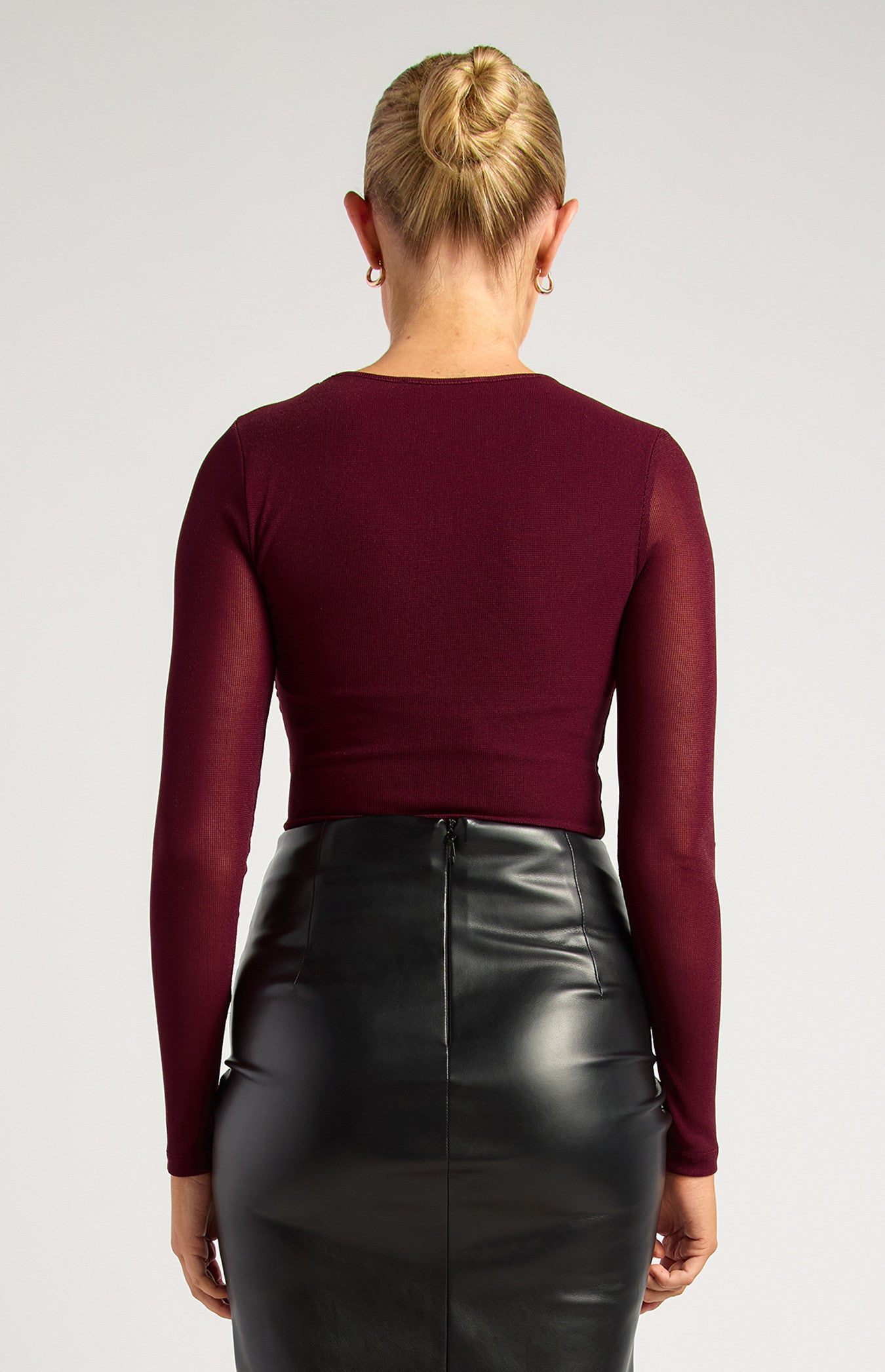 Renee Top with Sheer Neckline Dark Wine