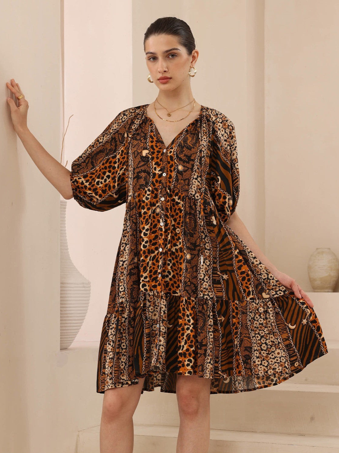 Malika Brown Leopard Dress