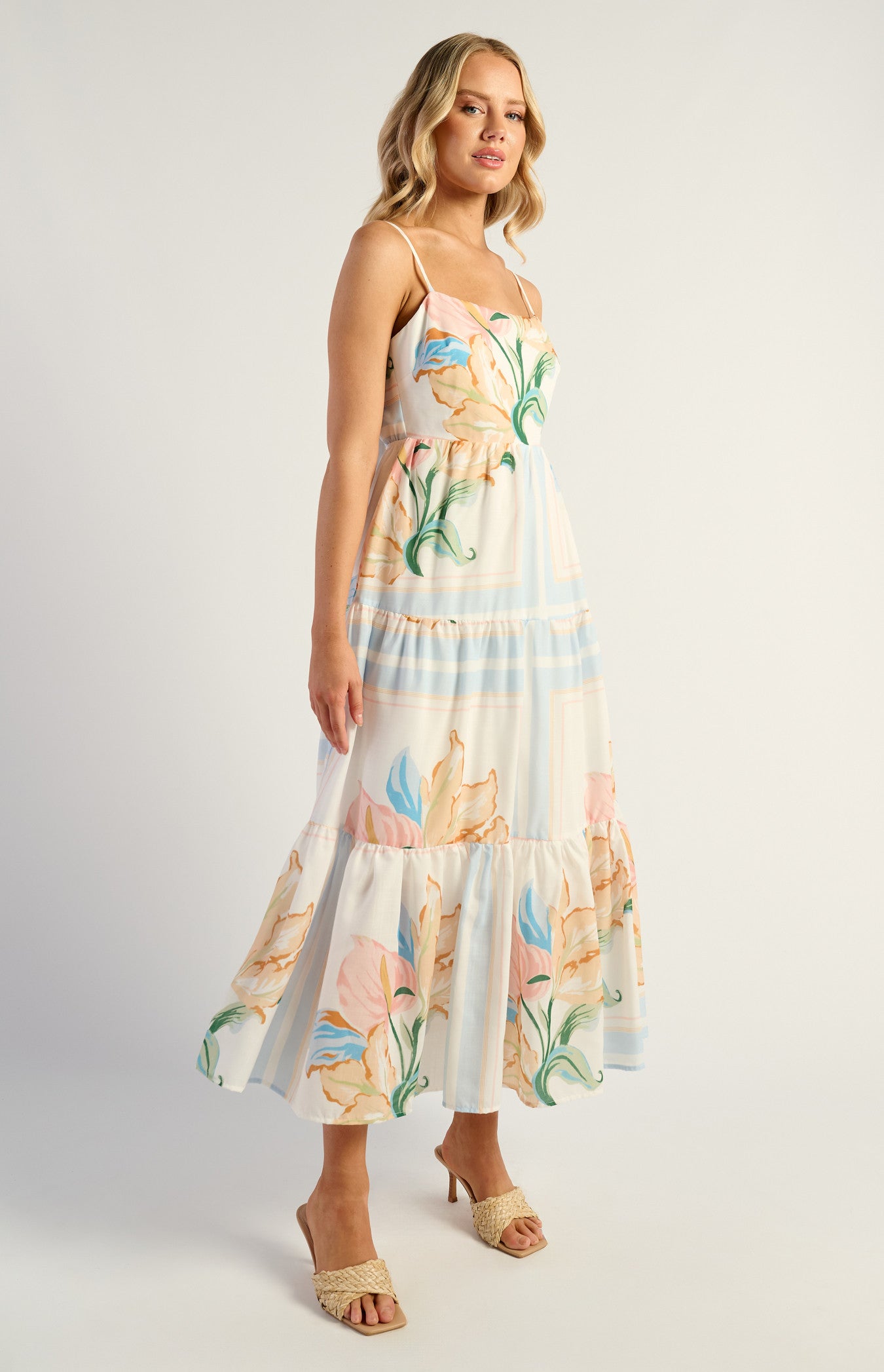 Tarah Tiered Midi Dress Blue