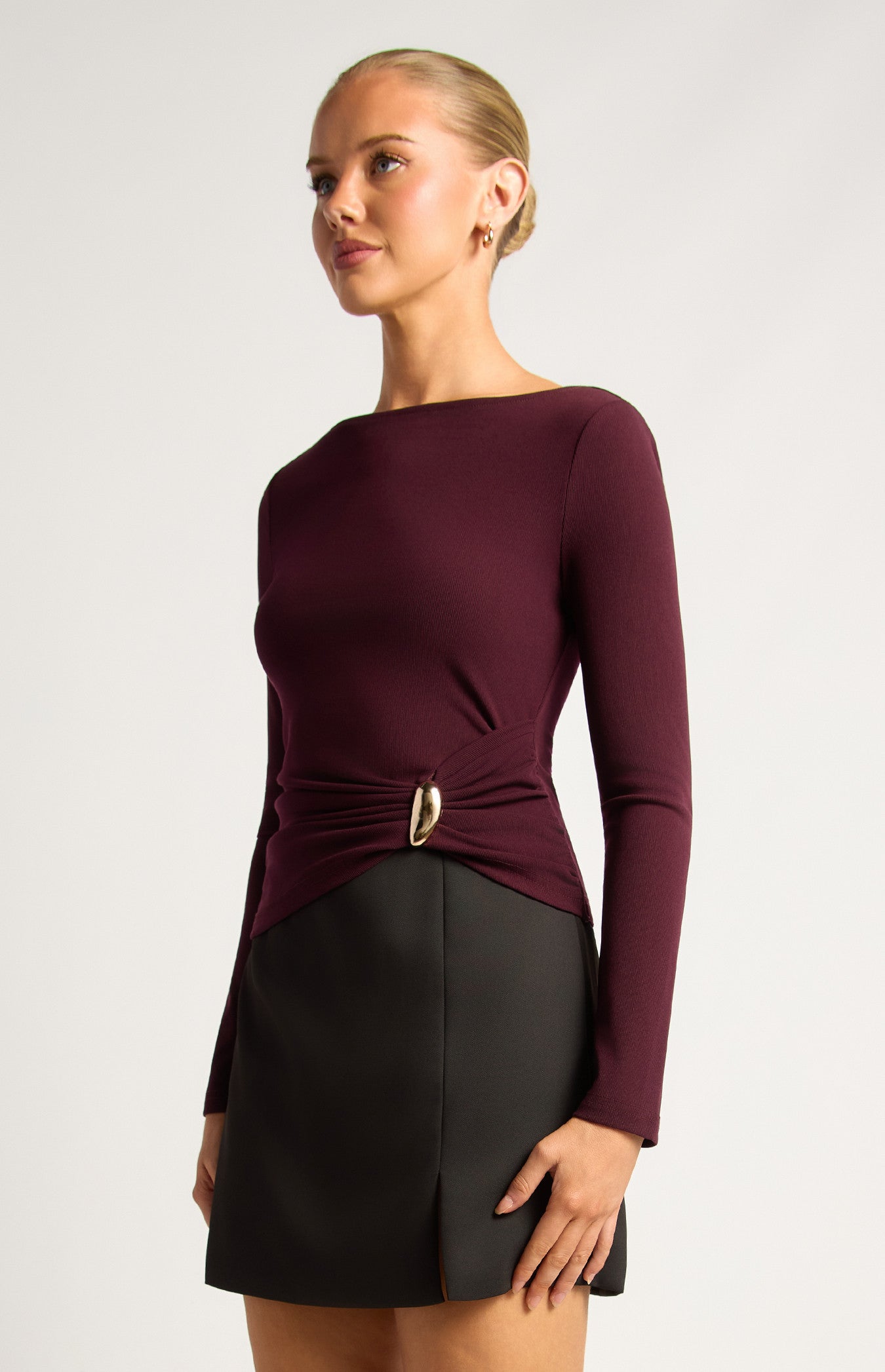 Leone Front Ruched Jersey Top Wine