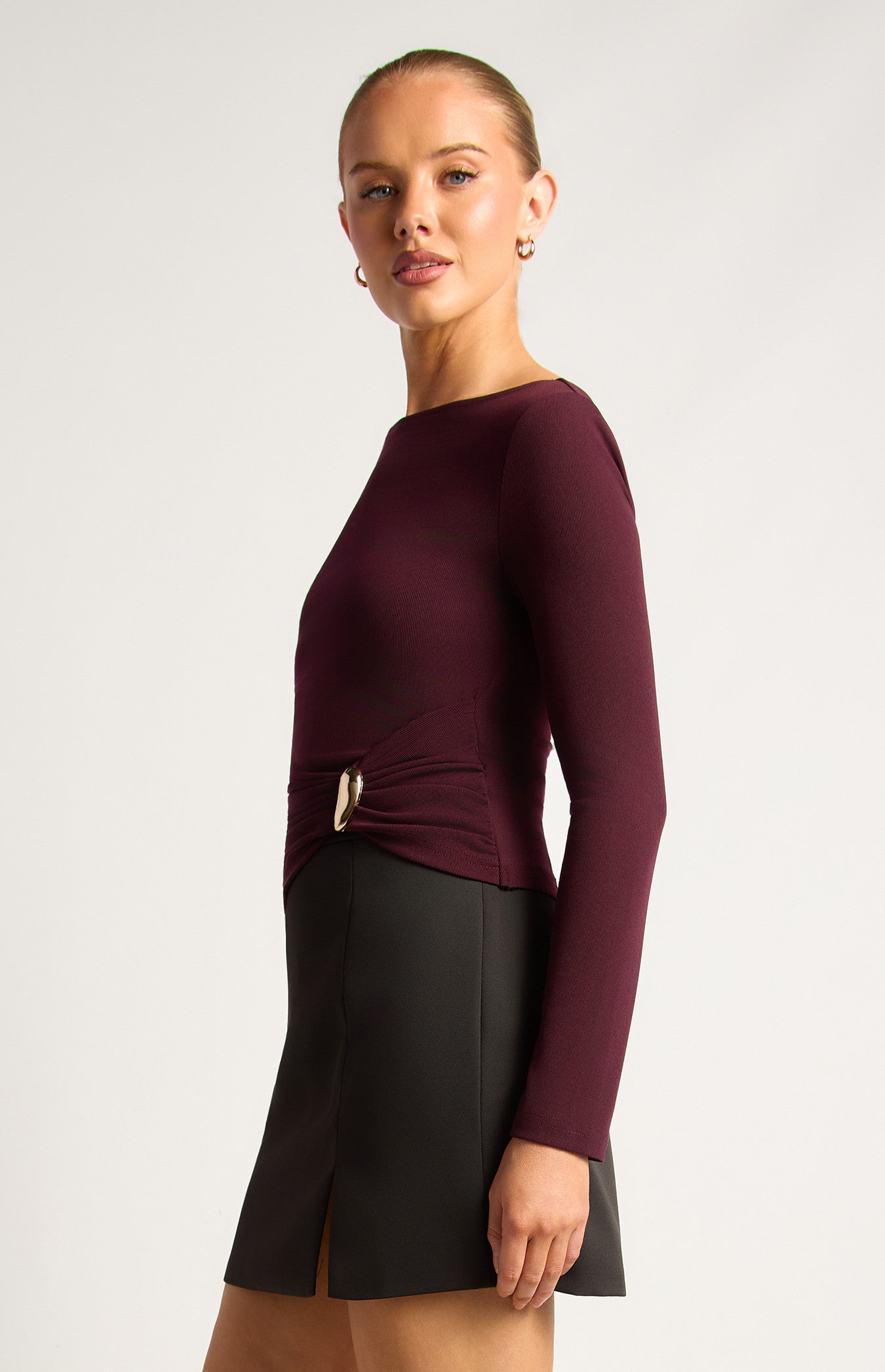 Leone Front Ruched Jersey Top Wine