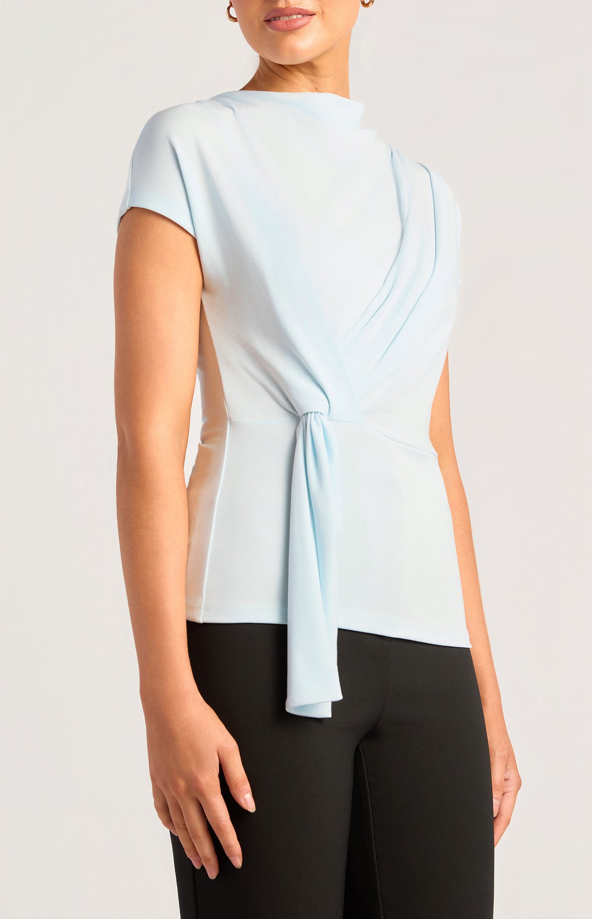 Sutton Cowl Neck Drape Top Ice Blue