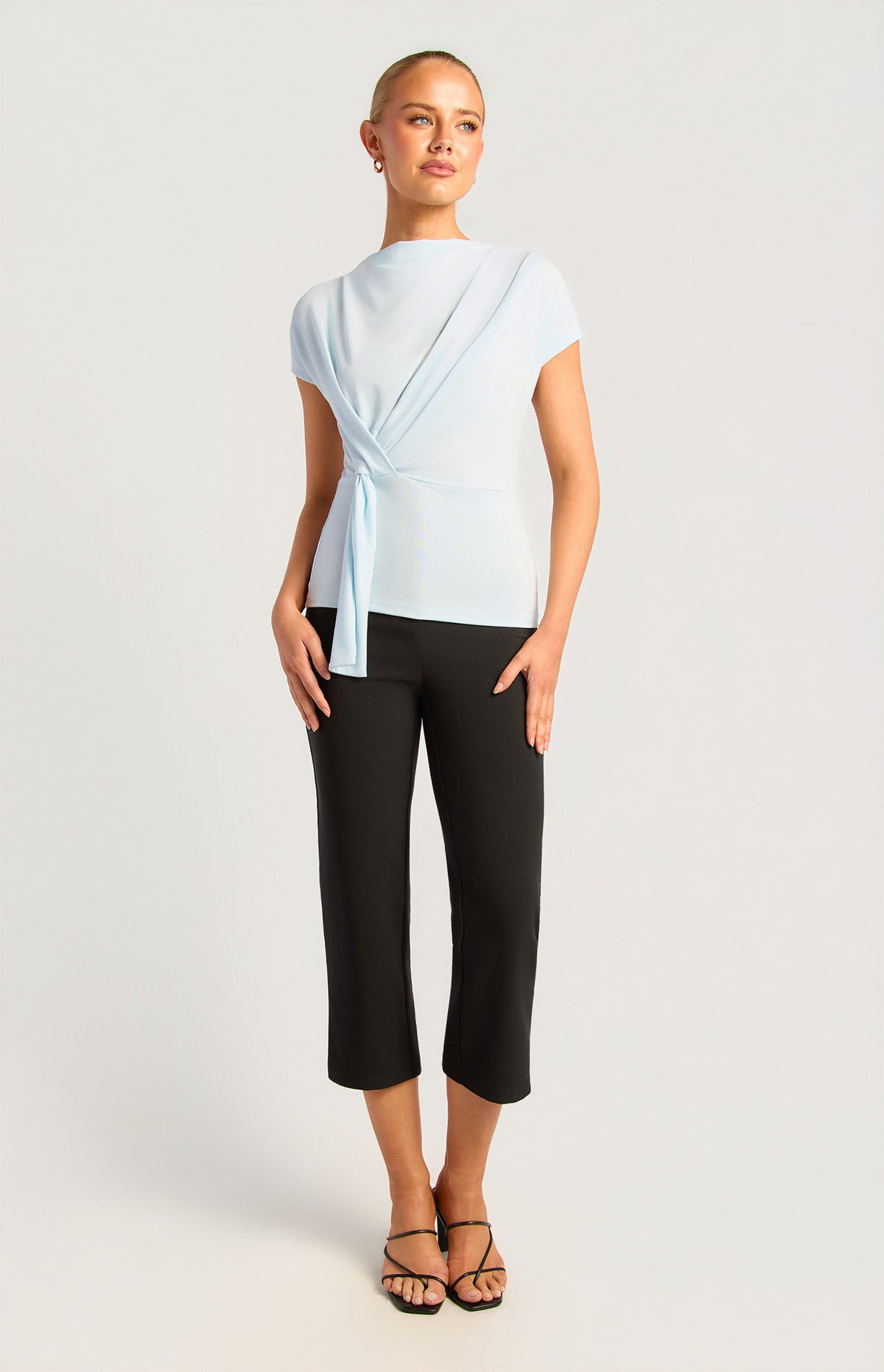 Sutton Cowl Neck Drape Top Ice Blue