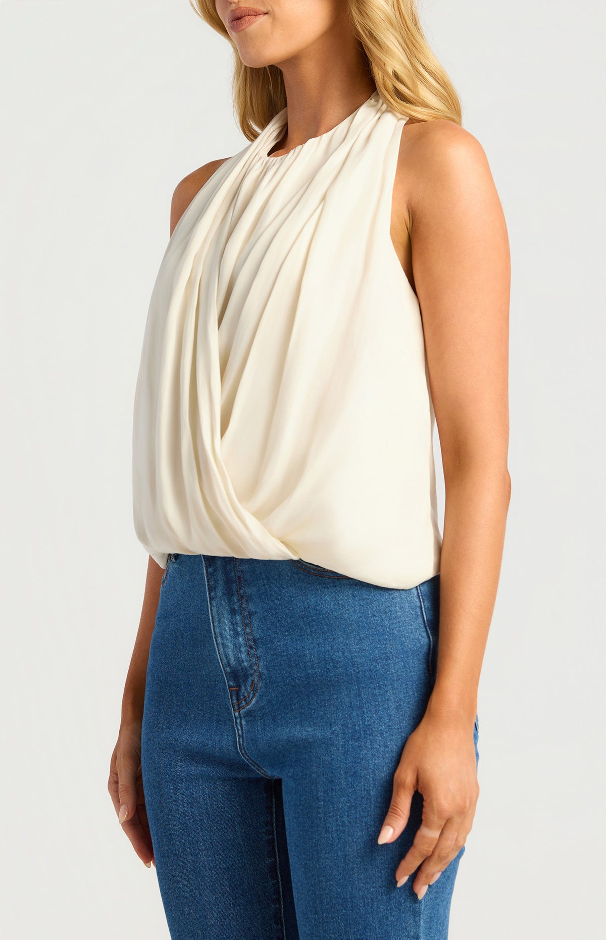 Belle Halter Neck Top Bone