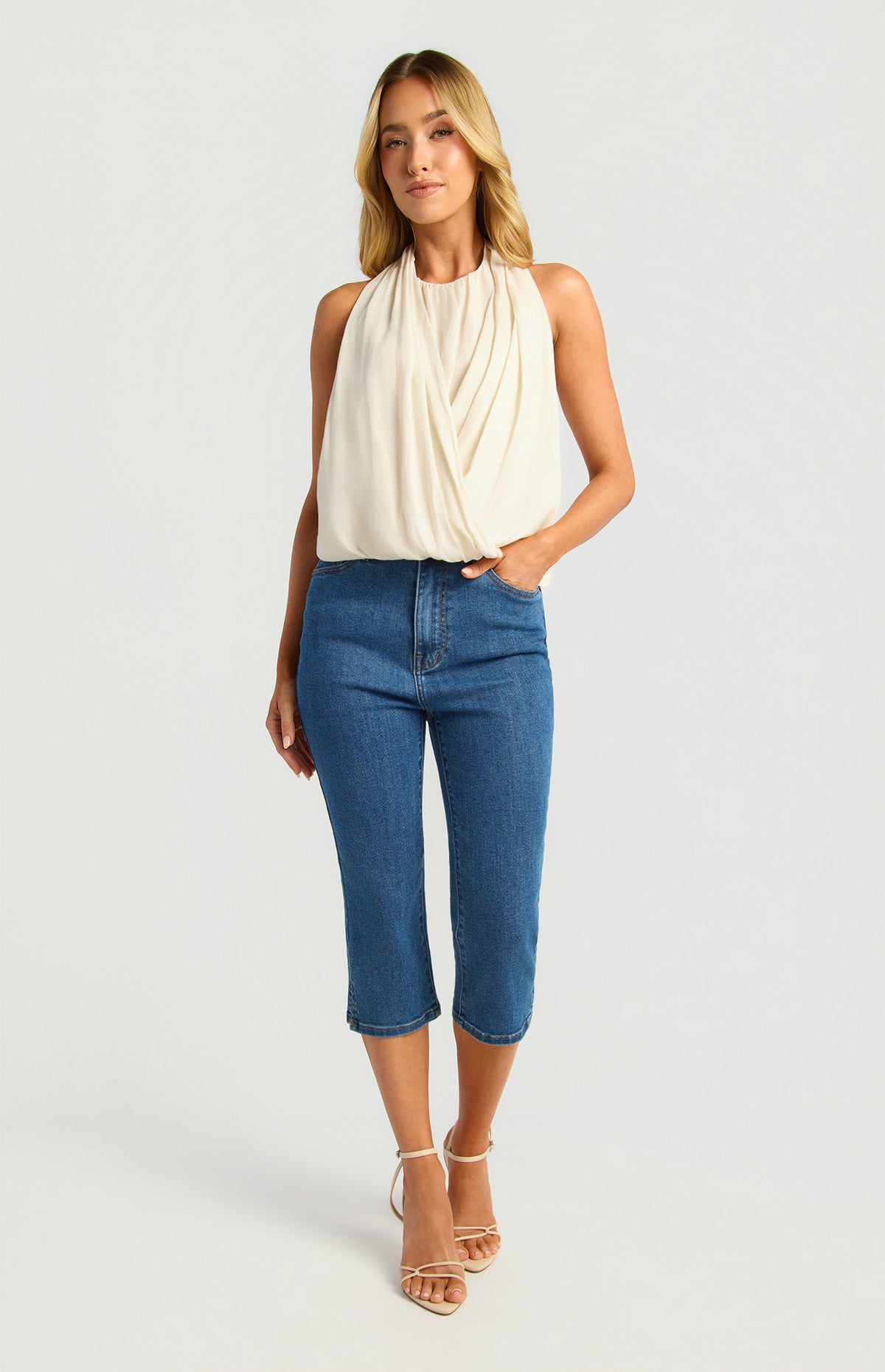 Belle Halter Neck Top Bone